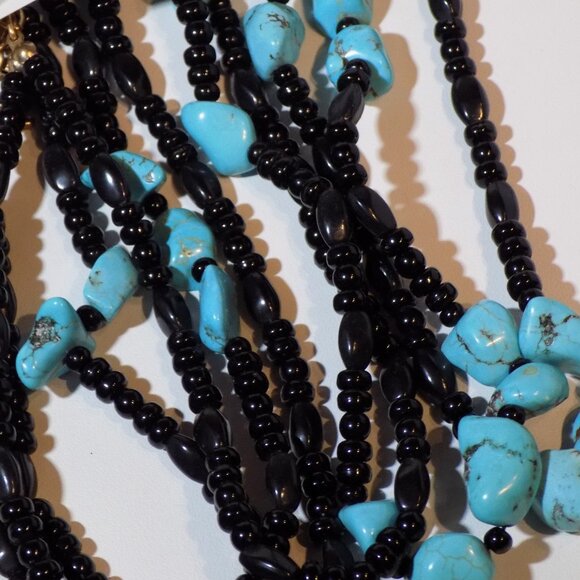 New w/$65.50 Tag Chico's Cayman Black Turquoise Double Strand Beaded Necklace - Picture 7 of 9